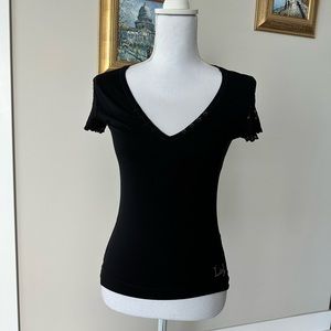 Lui Jo black fancy T-shirt with lace short sleeve